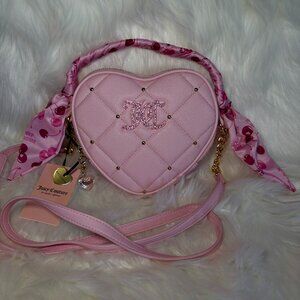 NEW Juicy Couture “Holding The Line” LT Pink Heart Crossbody Bag w/Cherry Scarf